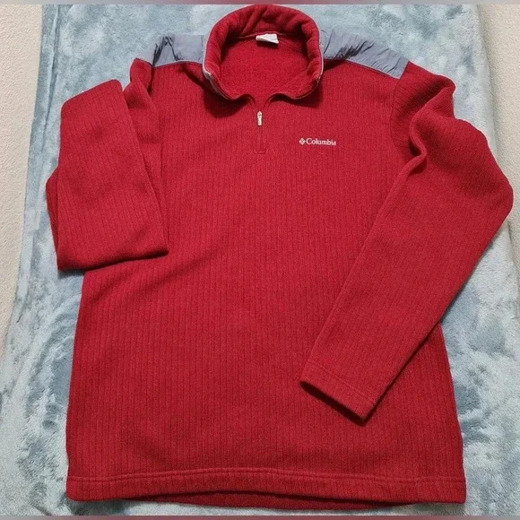 Columbia Sweater Men's Large Maroon Red Grey Bulkhead Drop Zip - Picture 2 of 9